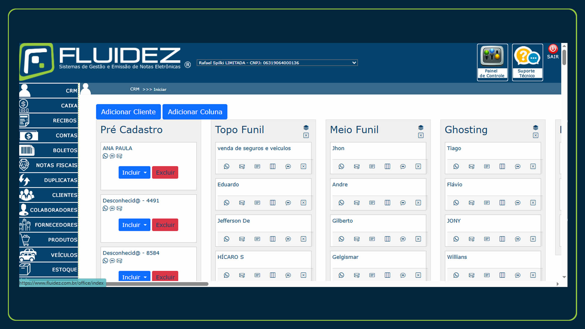 Dashboard Flui CRM